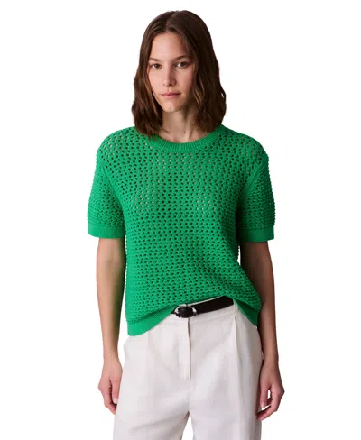 Calvin Klein Jeans Est.1978 Women's Cotton Open-stitch Short-sleeve Sweater
