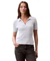 Calvin Klein Jeans Est.1978 Women's Cotton Ribbed Monogram-logo Polo Top In Blue