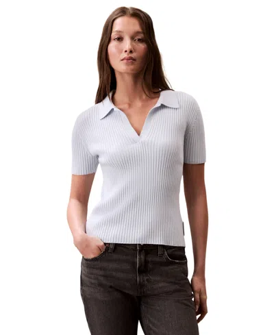 Calvin Klein Jeans Est.1978 Women's Cotton Ribbed Monogram-logo Polo Top