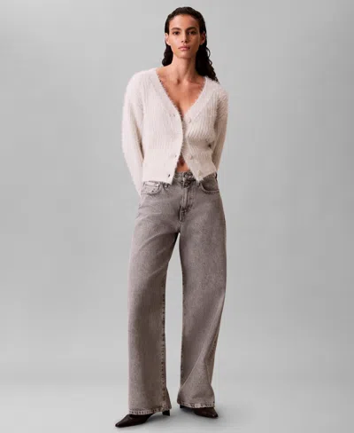 Calvin Klein Jeans Est.1978 Women's Cropped Relaxed Long-sleeve Cardigan In Neutral