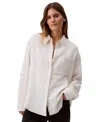 Calvin Klein Jeans Est.1978 Women's Double Gauze Roll-tab-sleeve Button-down Shirt In Chalk