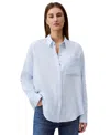 Calvin Klein Jeans Est.1978 Women's Double Gauze Roll-tab-sleeve Button-down Shirt In Blue