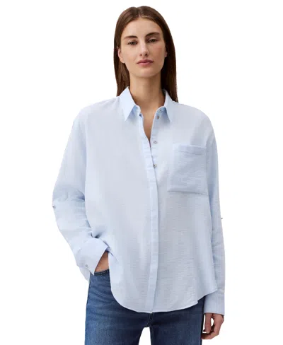 Calvin Klein Jeans Est.1978 Women's Double Gauze Roll-tab-sleeve Button-down Shirt In Ice Melt