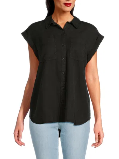 Calvin Klein Jeans Est.1978 Women's Extended Sleeve Pocket Shirt In Black