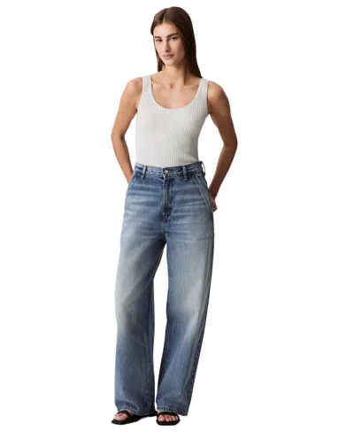 Calvin Klein Jeans Est.1978 Women's High Rise Barrel-leg Rigid Jeans In Gold Dust