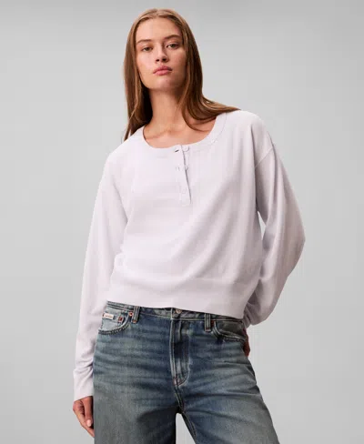 Calvin Klein Jeans Est.1978 Women's Long Sleeve Henley T-shirt In White
