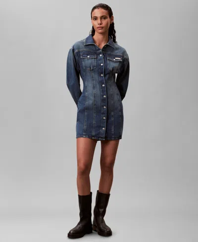 Calvin Klein Jeans Est.1978 Women's Long-sleeve Mini Dress In Blue