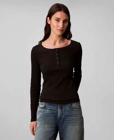 Calvin Klein Jeans Est.1978 Women's Long Sleeve Ribbed Knit T-shirt In Black