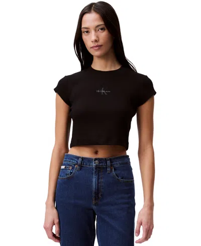 Calvin Klein Jeans Est.1978 Women's Monogram Logo Baby T-shirt In Black