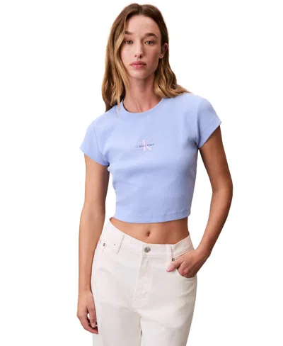 Calvin Klein Jeans Est.1978 Women's Monogram Logo Baby T-shirt In Blue