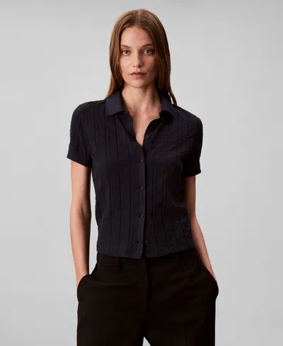 Calvin Klein Jeans Est.1978 Women's Monogram Logo Jacquard Polo Top In Black