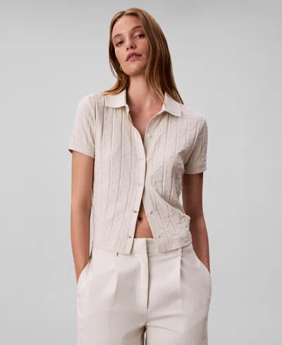 Calvin Klein Jeans Est.1978 Women's Monogram Logo Jacquard Polo Top In Neutral