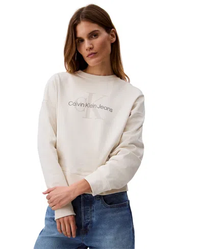 Calvin Klein Jeans Est.1978 Women's Monogram Logo Relaxed Sweatshirt In Turtledove