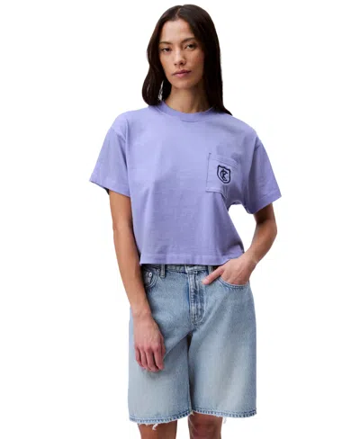 Calvin Klein Jeans Est.1978 Women's Monogrammed Logo Crest Boxy Cropped T-shirt In Persian Violet
