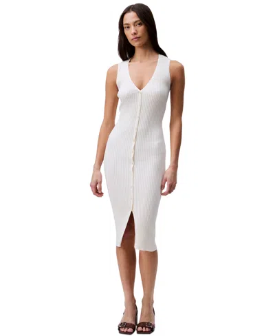 Calvin Klein Jeans Est.1978 Women's Rib-knit Sleeveless Midi Dress In Antique White