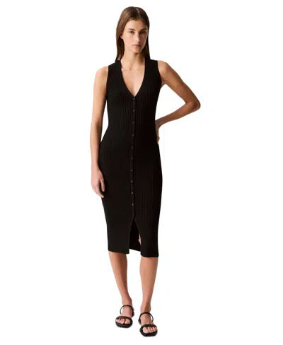 Calvin Klein Jeans Est.1978 Women's Rib-knit Sleeveless Midi Dress In Black