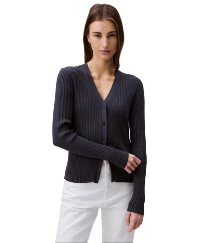 Calvin Klein Jeans Est.1978 Women's Rib-knit Slim Cardigan In Ebony