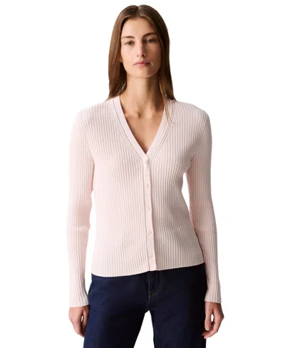 Calvin Klein Jeans Est.1978 Women's Rib-knit Slim Cardigan In Silver Peony