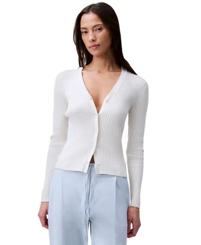 Calvin Klein Jeans Est.1978 Women's Rib-knit Slim Cardigan In Tofu