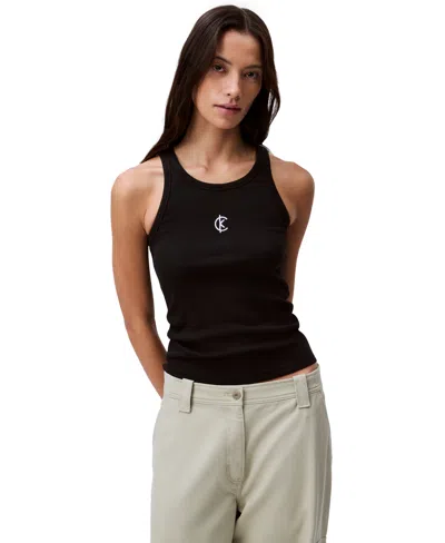 Calvin Klein Jeans Est.1978 Women's Ribbed Logo Crewneck Tank Top In Black