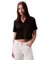 Calvin Klein Jeans Est.1978 Women's Ribbed Monogram-logo Polo Top In Brown