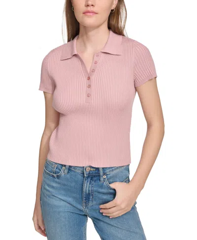 Calvin Klein Jeans Est.1978 Women's Ribbed Short-sleeve Polo Shirt In Enchant