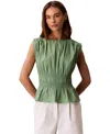Calvin Klein Jeans Est.1978 Women's Ruched Cotton Poplin Top In Green