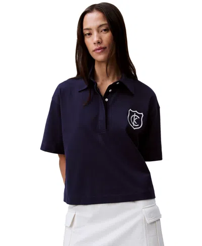 Calvin Klein Jeans Est.1978 Women's Rugby Jersey Top In Baritone Blue