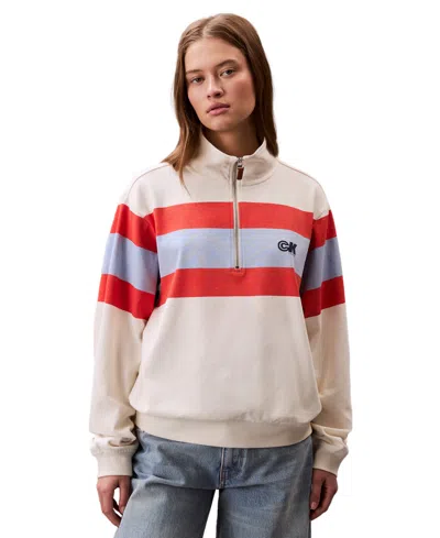 Calvin Klein Jeans Est.1978 Women's Rugby Stripe Half-zip Sweatshirt In Multi