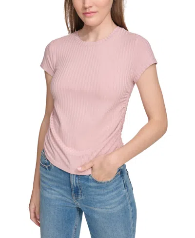 Calvin Klein Jeans Est.1978 Women's Short-sleeve Side-ruched Crop Top In Enchant