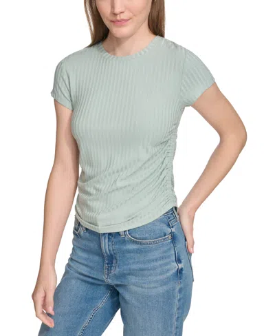 Calvin Klein Jeans Est.1978 Women's Short-sleeve Side-ruched Crop Top In Jasper