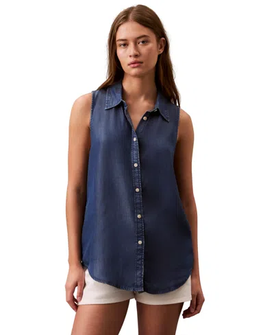 Calvin Klein Jeans Est.1978 Women's Sleeveless Button-down Shirt In Blue