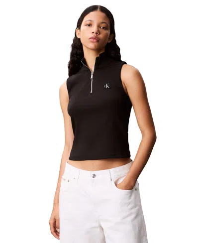 Calvin Klein Jeans Est.1978 Women's Sleeveless Quarter Zip Top In Black