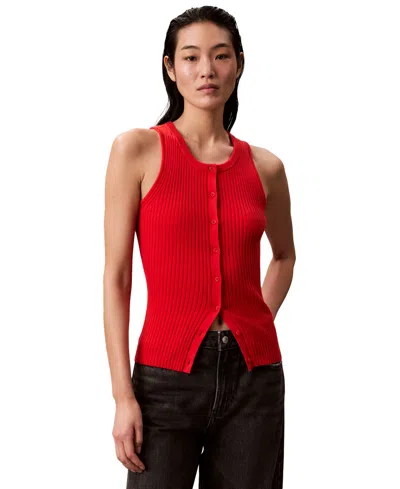 Calvin Klein Jeans Est.1978 Women's Smooth Cotton Rib Sweater Tank In Red