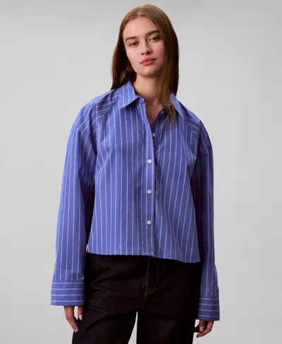 Calvin Klein Jeans Est.1978 Women's Stripe Boxy Cotton Crop Shirt In Blue