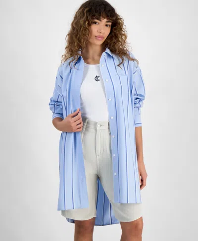 Calvin Klein Jeans Est.1978 Women's Striped Cotton Relaxed Shirt In Chambray Blue