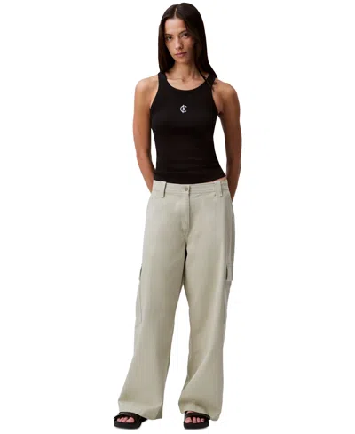 Calvin Klein Jeans Est.1978 Women's Utility Canvas Cargo Pants In Eucalyptus