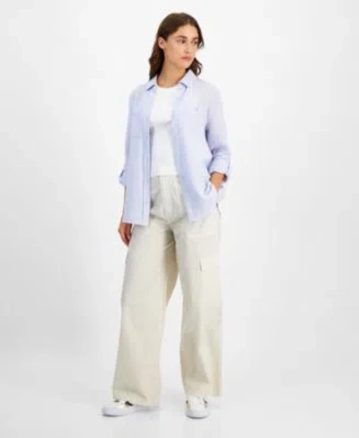Calvin Klein Jeans Est.1978 Womens Roll Tab Sleeve Shirt Sleeveless Top Cargo Pants In Birch