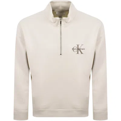 Calvin Klein Jeans Half Zip Sweatshirt Chalk In Gray