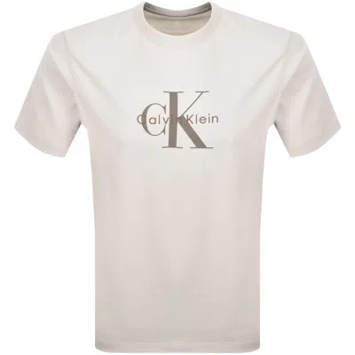 Calvin Klein Jeans Hero Monologo T Shirt Beige In Animal Print