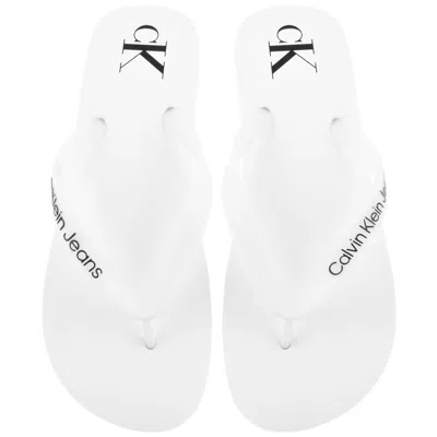 Calvin Klein Jeans Logo Beach Flip Flops White