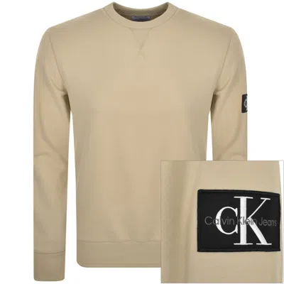 Calvin Klein Jeans Logo Crew Neck Sweatshirt Khaki In Neutral