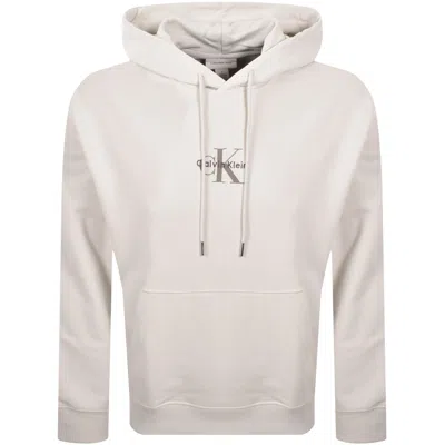 Calvin Klein Jeans Logo Hoodie Chalk Grey In Multi