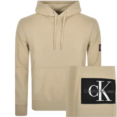 Calvin Klein Jeans Logo Hoodie Khaki In Neutral