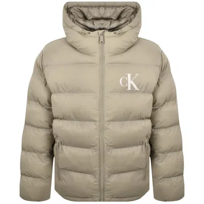 Calvin Klein Jeans Logo Puffer Jacket Khaki In Animal Print