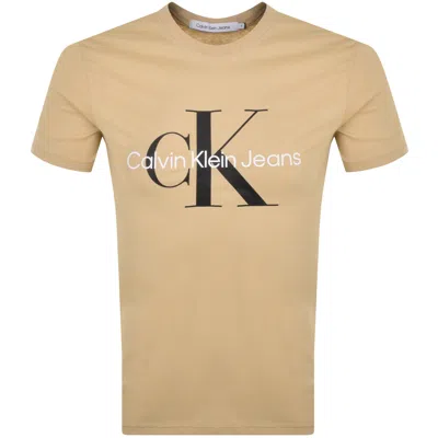 Calvin Klein Jeans Monogram Logo T Shirt Khaki In Neutral