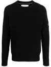 Calvin Klein Logo-patch Waffle-knit Jumper In Black