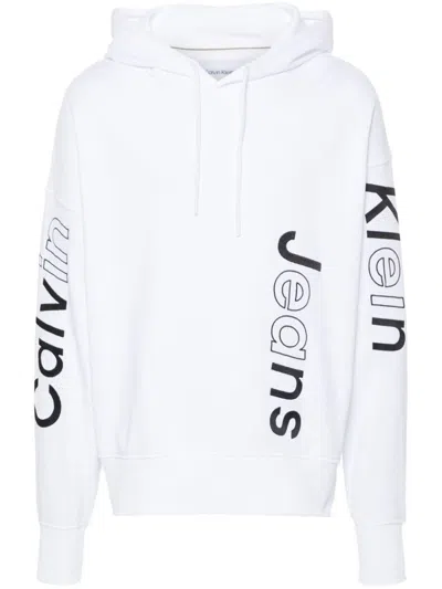 Calvin Klein Logo-embroidered Cotton Hoodie In White