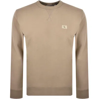 Calvin Klein Jeans Woven Label Sweatshirt Taupe In Brown