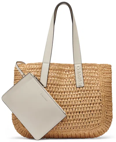 Calvin Klein Joan Extra-large Raffia Tote Bag In Multi